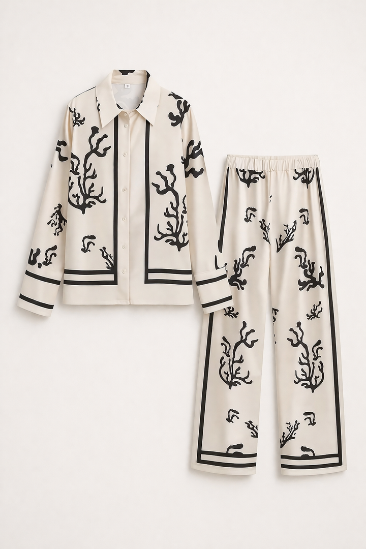 Ensemble femme chemisier pantalon large imprimé élégant - Peony