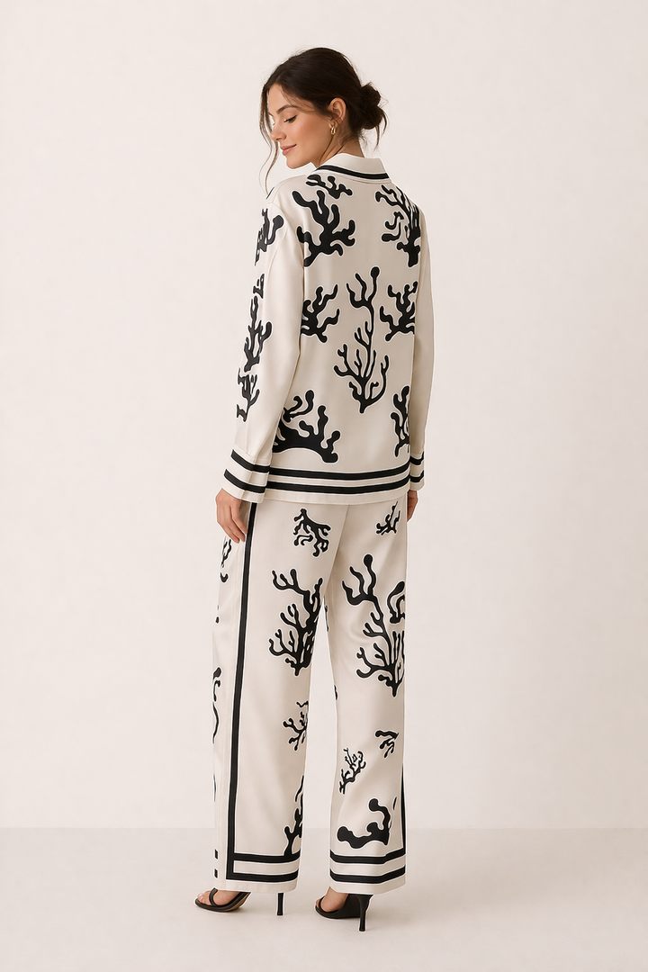 Ensemble femme chemisier pantalon large imprimé élégant - Peony
