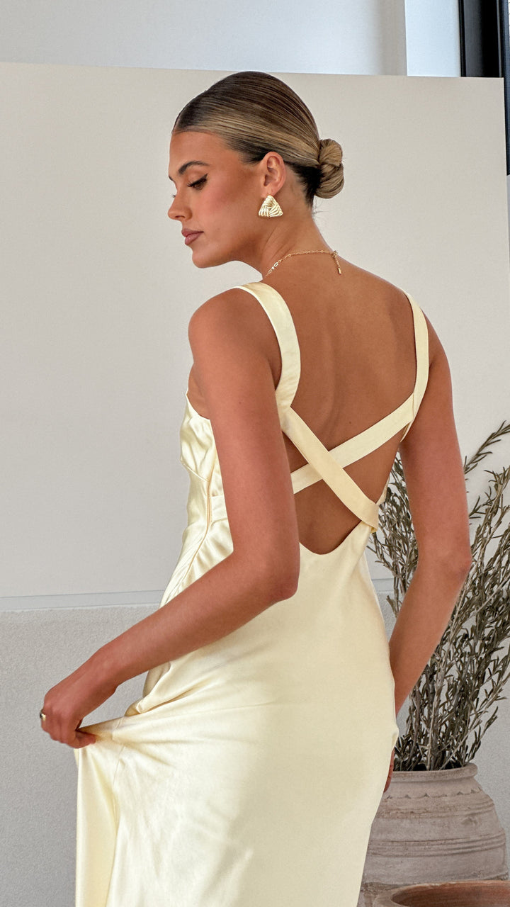Robe longue en satin à encolure en V pour femme - Alondra