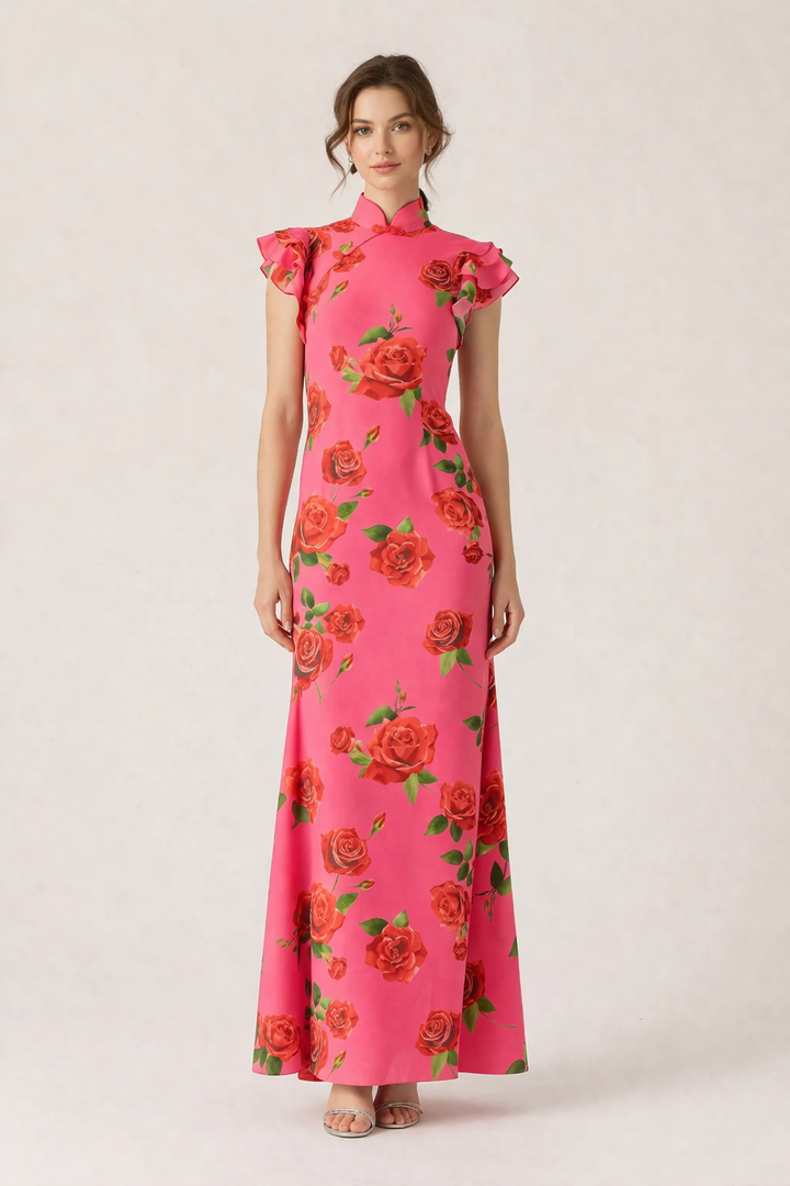 Robe longue à col roulé et à fleurs pour femmes, élégante et décontractée - Georgina