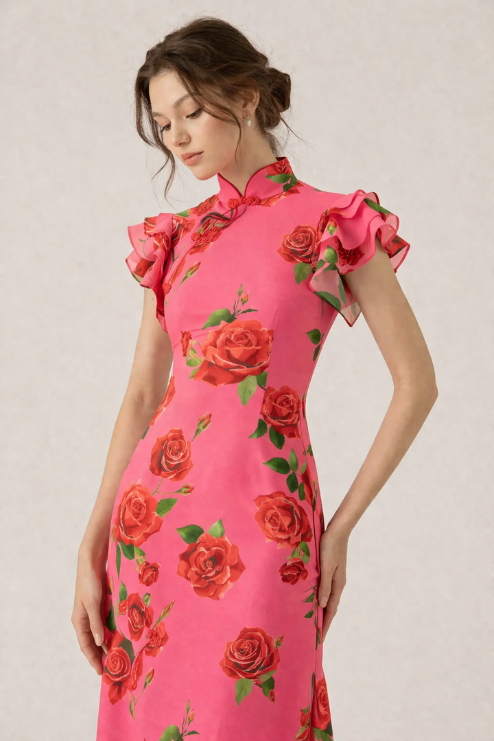 Robe longue à col roulé et à fleurs pour femmes, élégante et décontractée - Georgina