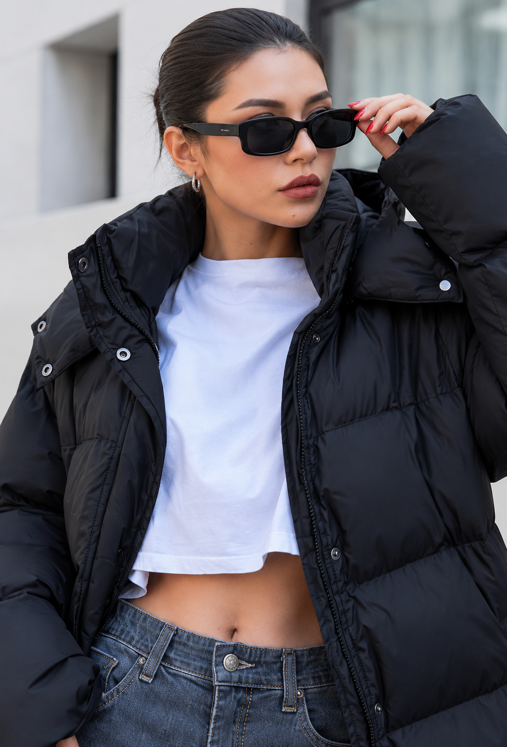 Manteau matelassé long femme oversize à capuche et col montant - Selma