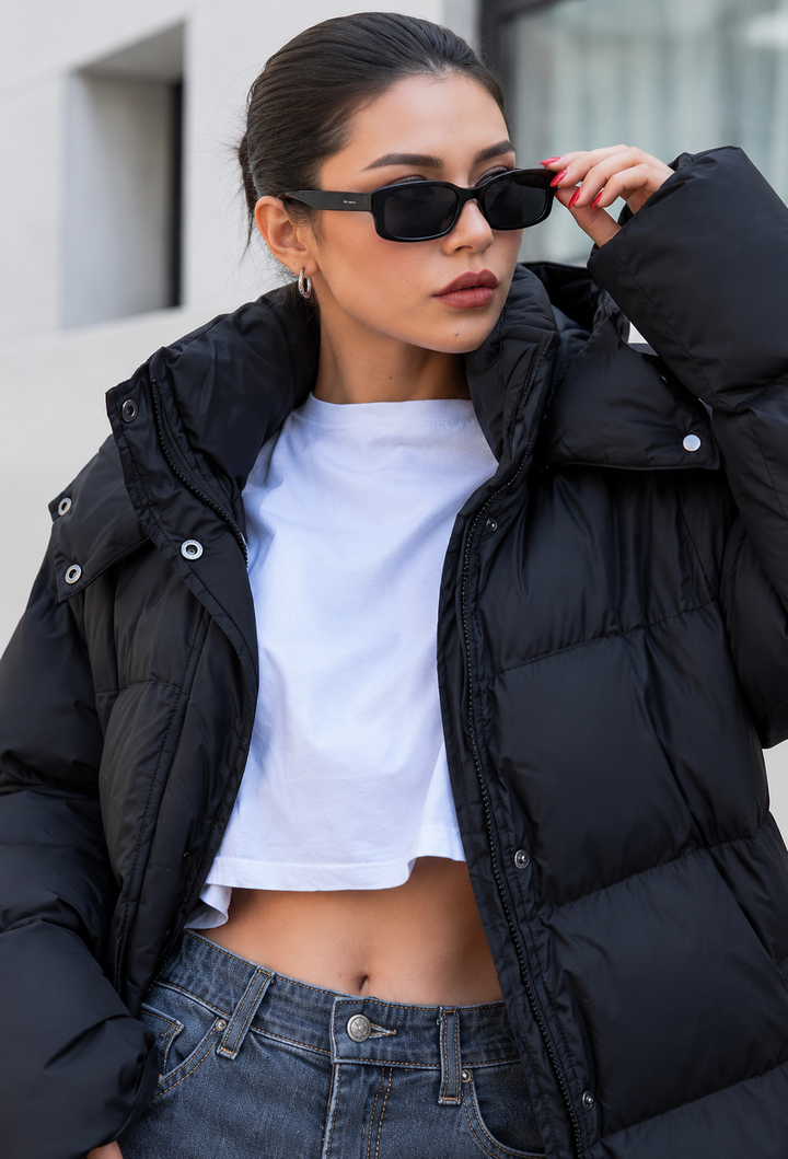 Manteau matelassé long femme oversize à capuche et col montant - Selma