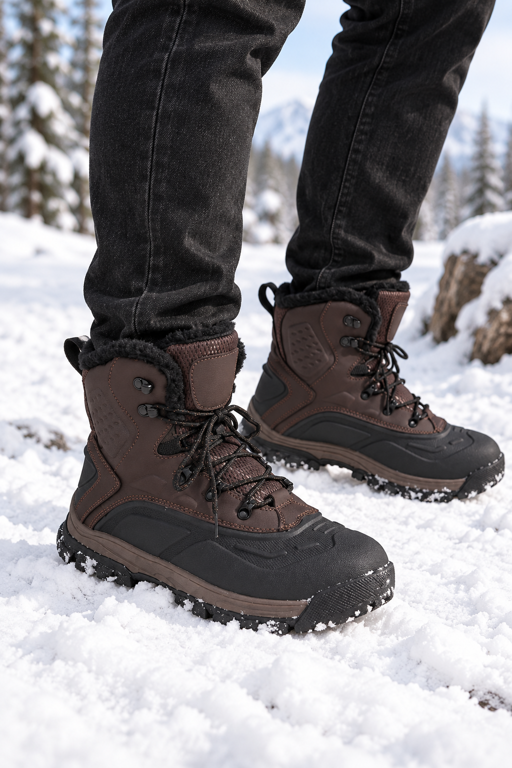 Bottes de neige homme montantes lacets crochets métalliques semelle crantée - Vardek