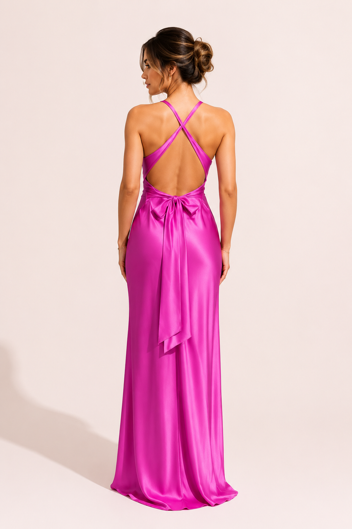 Robe longue dos nu avec fente sur le devant pour femmes - Romy