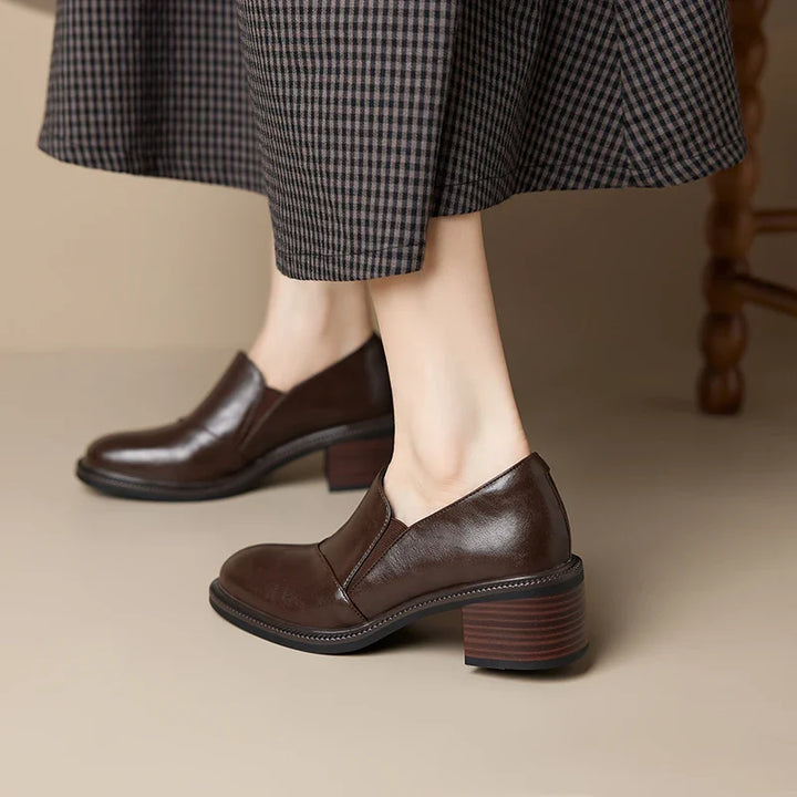 Mocassins en cuir pour femme avec talon large et bout rond - Maelle