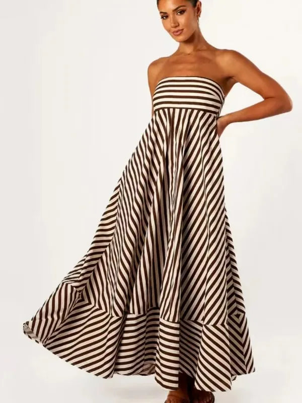 Robe longue à rayures et encolure sans bretelles pour femme - Alvera