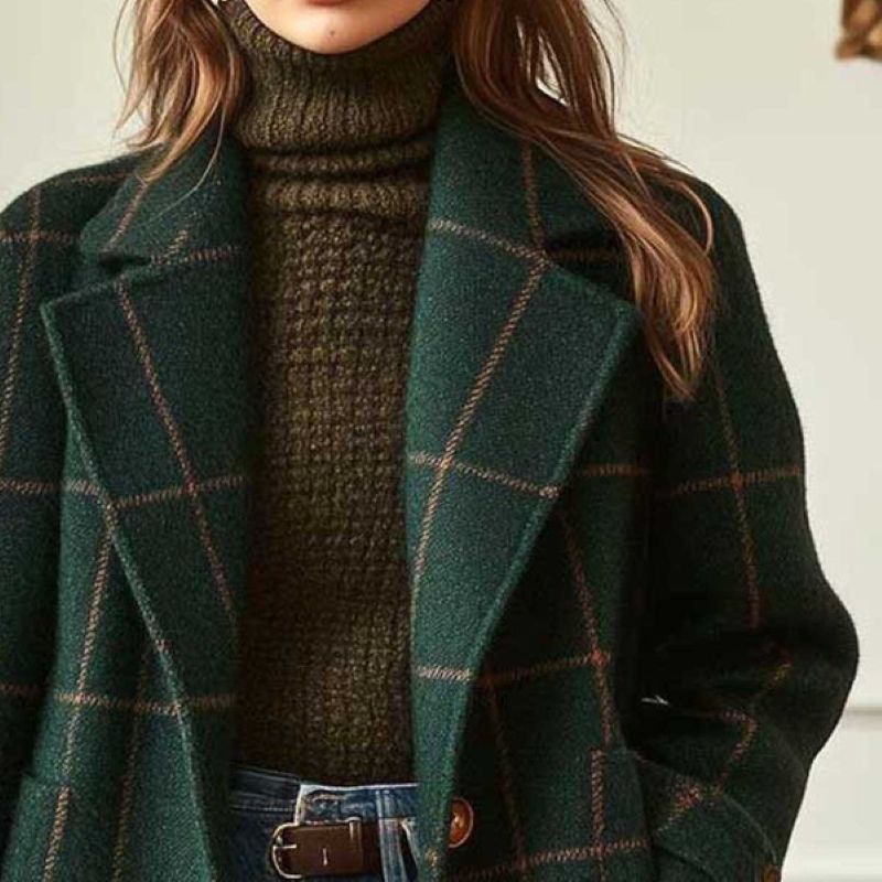Élégant manteau à large revers pour femmes avec motif écossais - Yara