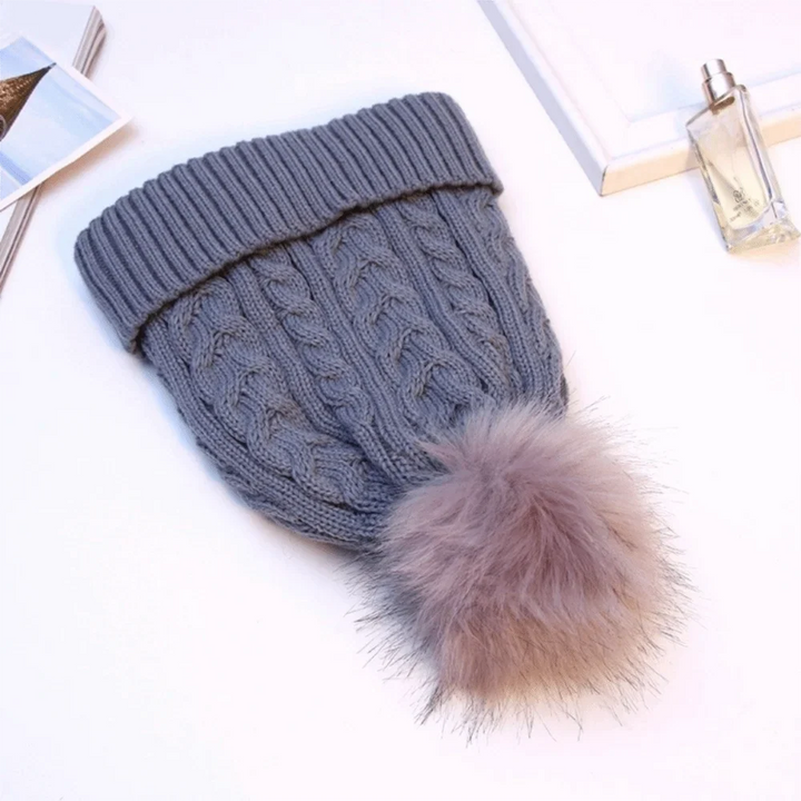 Bonnet tricoté pour femme avec doublure en polaire et pompon - Sauly