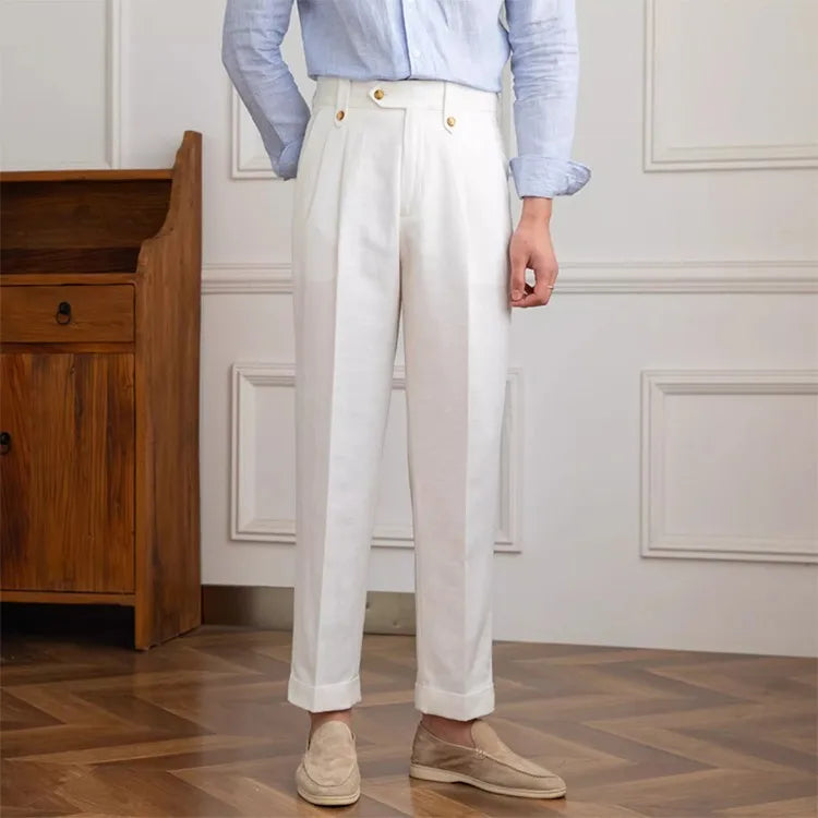 Pantalon droit à pinces et taille haute pour homme - Adrien