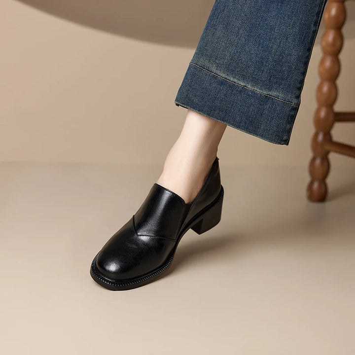 Mocassins en cuir pour femme avec talon large et bout rond - Maelle