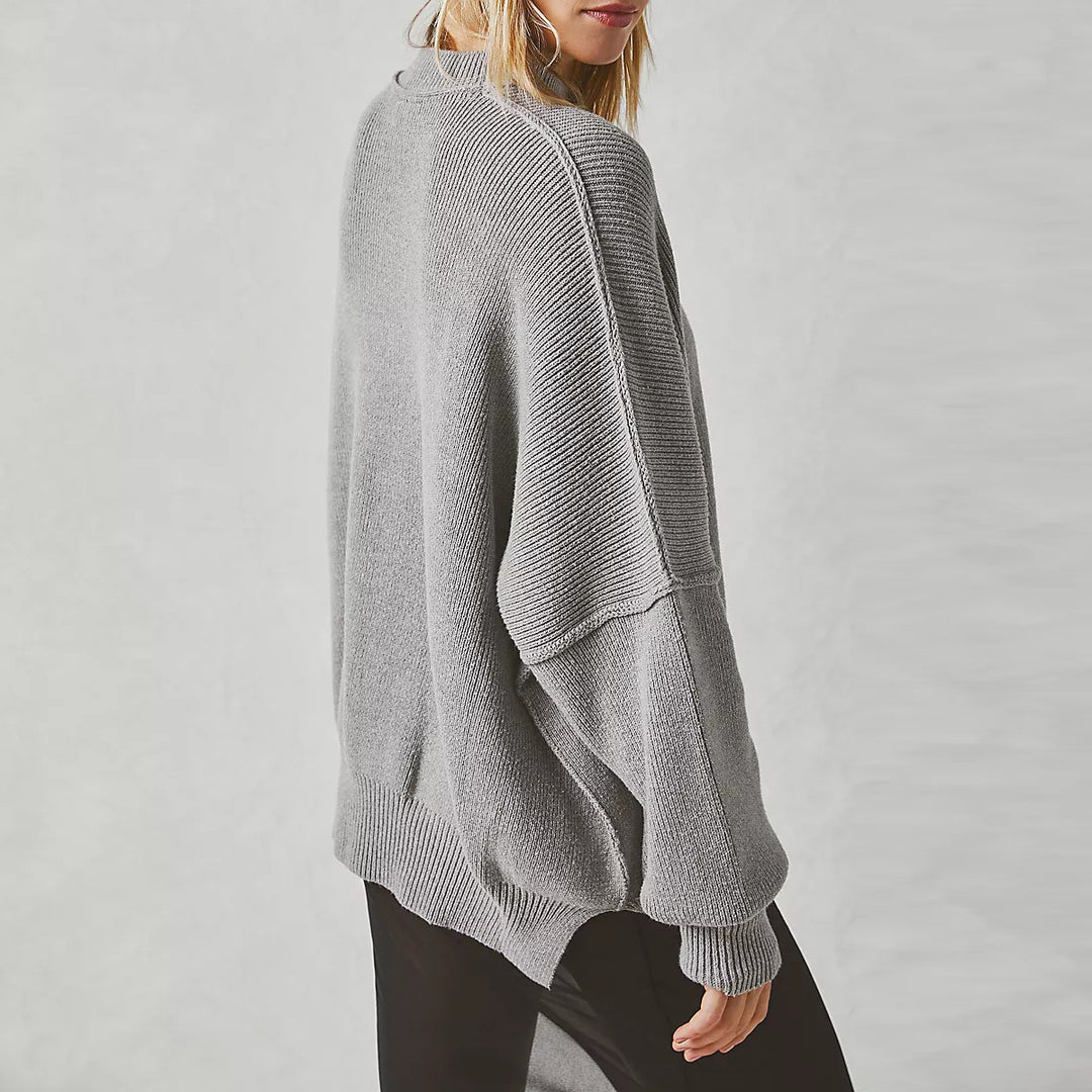 Fayette - Pull Femme Élegant Rouge Oversize à Col Rond et Manches Longues