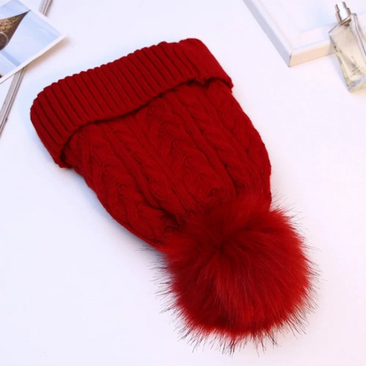 Bonnet tricoté pour femme avec doublure en polaire et pompon - Sauly