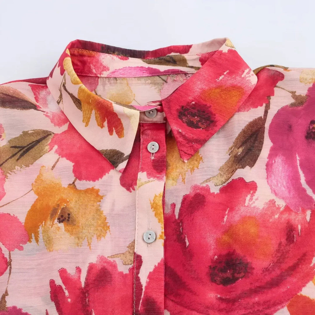 Chemisier à manches longues à imprimé floral pour femmes - Afrodite
