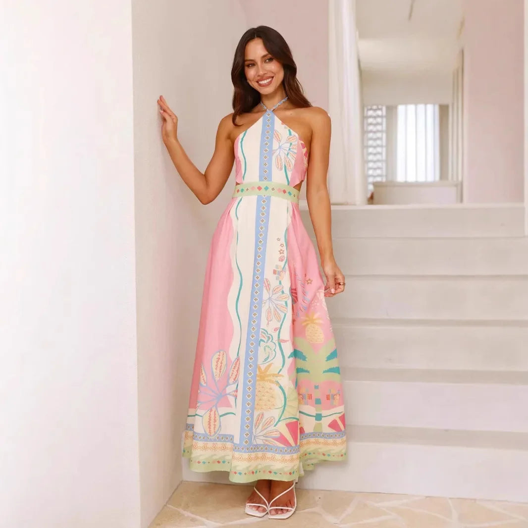 Valentina robe longue imprimée dos nu pour femme - Valentina