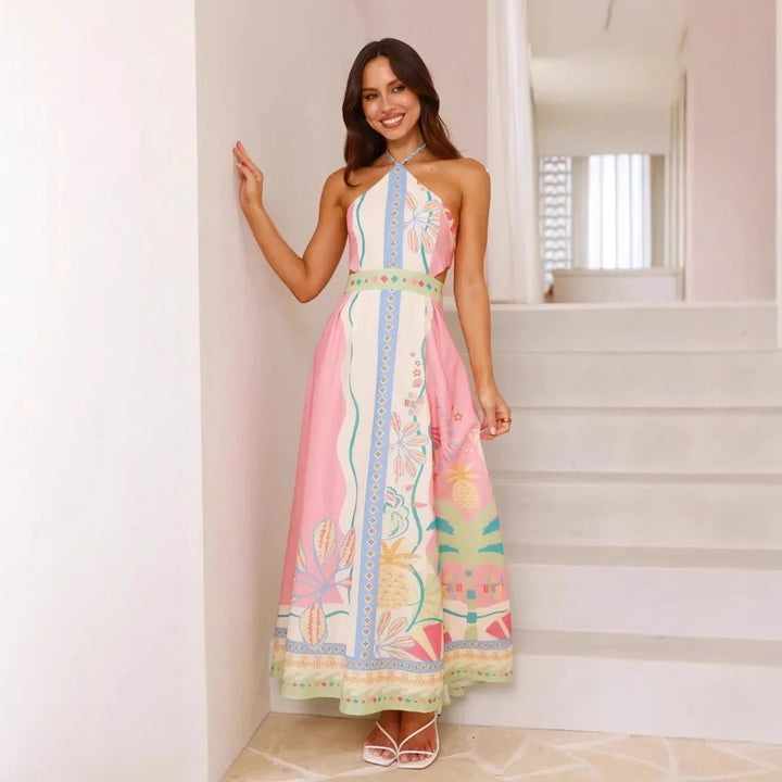 Valentina robe longue imprimée dos nu pour femme - Valentina