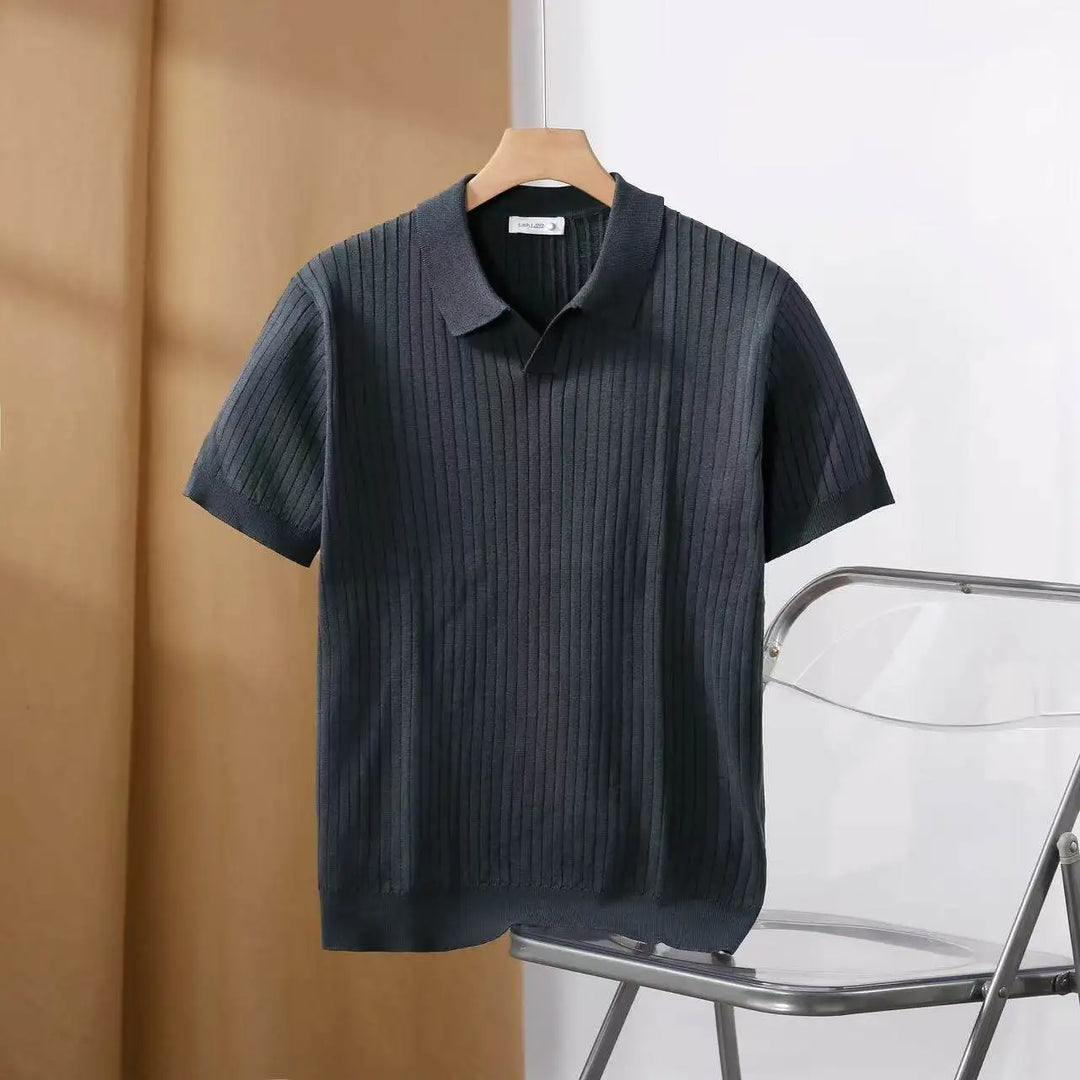 Polo homme slim fit à texture verticale et à col large - Darel