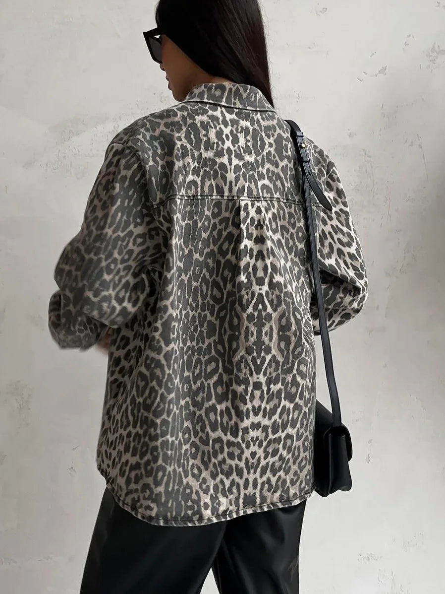 Veste en jean imprimé léopard - Elarine