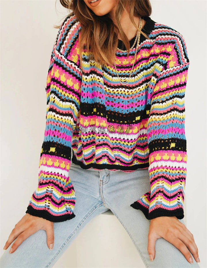 Gabrielle - Pull Tricoté à Rayures Colorées pour Femme Tendance
