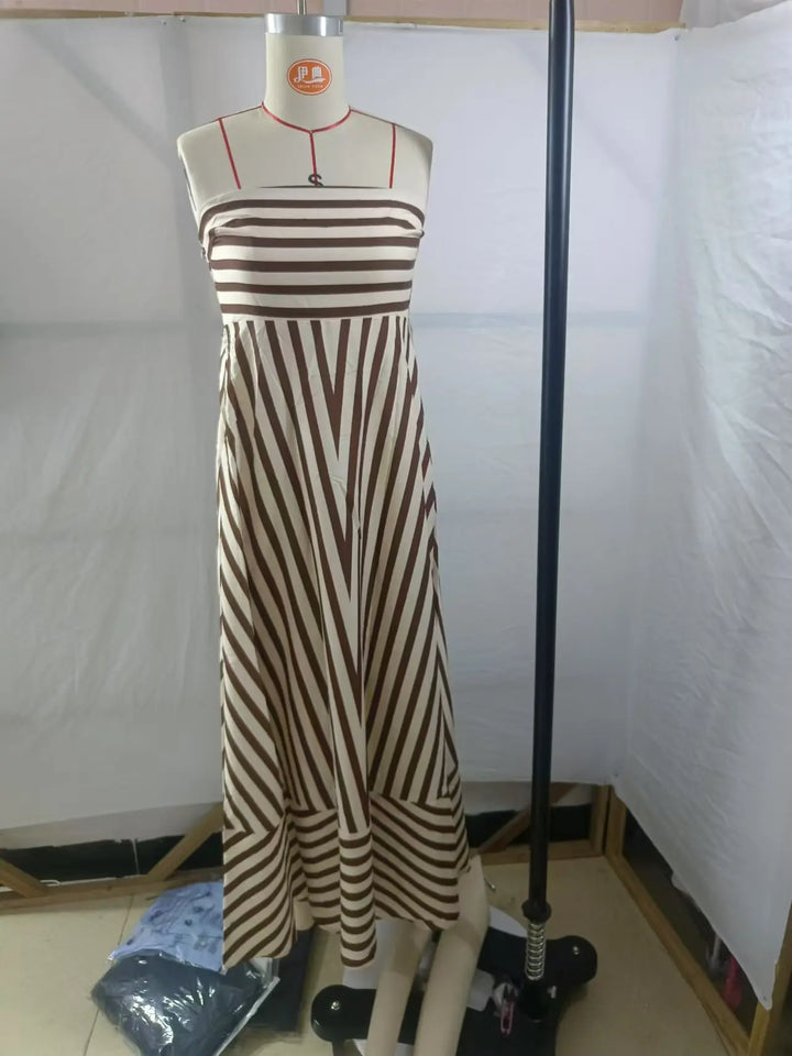 Robe longue à rayures et encolure sans bretelles pour femme - Alvera