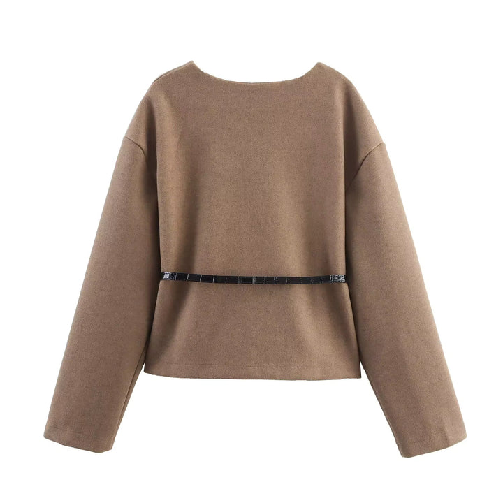 Veste courte pour femme avec ceinture et encolure en V - Irina