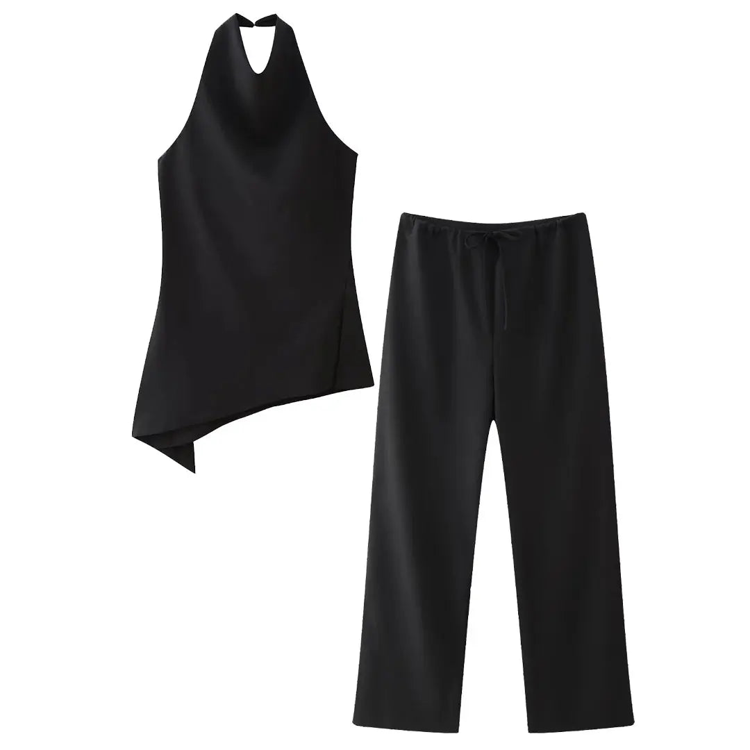 Ensemble dos nu pour femmes avec dos ouvert et pantalon fluide - Mishlova