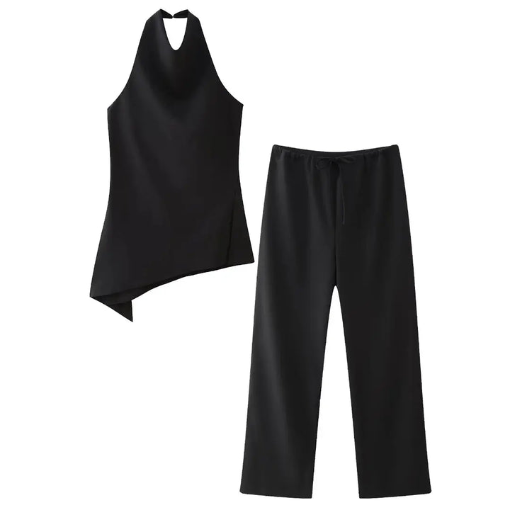 Ensemble dos nu pour femmes avec dos ouvert et pantalon fluide - Mishlova