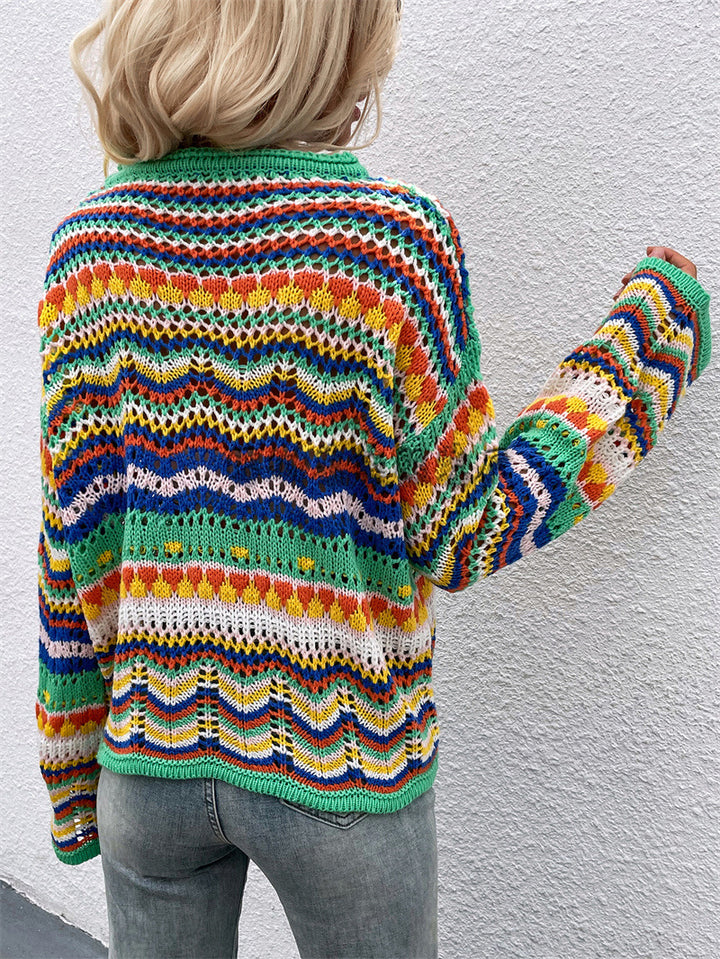 Gabrielle - Pull Tricoté à Rayures Colorées pour Femme Tendance