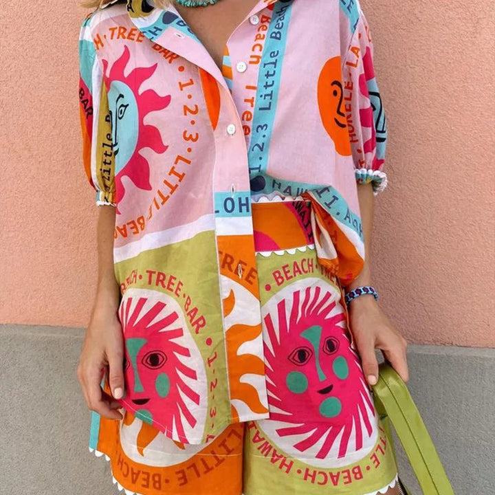 Ensemble imprimé pour femmes avec chemise et short élastique - Mireva