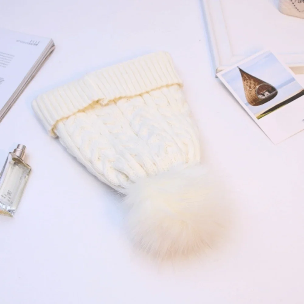 Bonnet tricoté pour femme avec doublure en polaire et pompon - Sauly