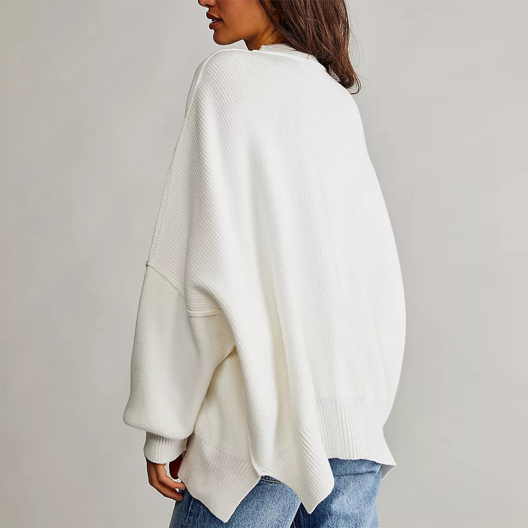 Fayette - Pull Femme Élegant Rouge Oversize à Col Rond et Manches Longues
