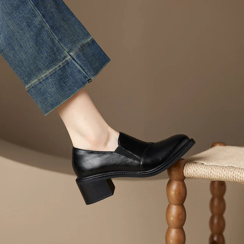 Mocassins en cuir pour femme avec talon large et bout rond - Maelle