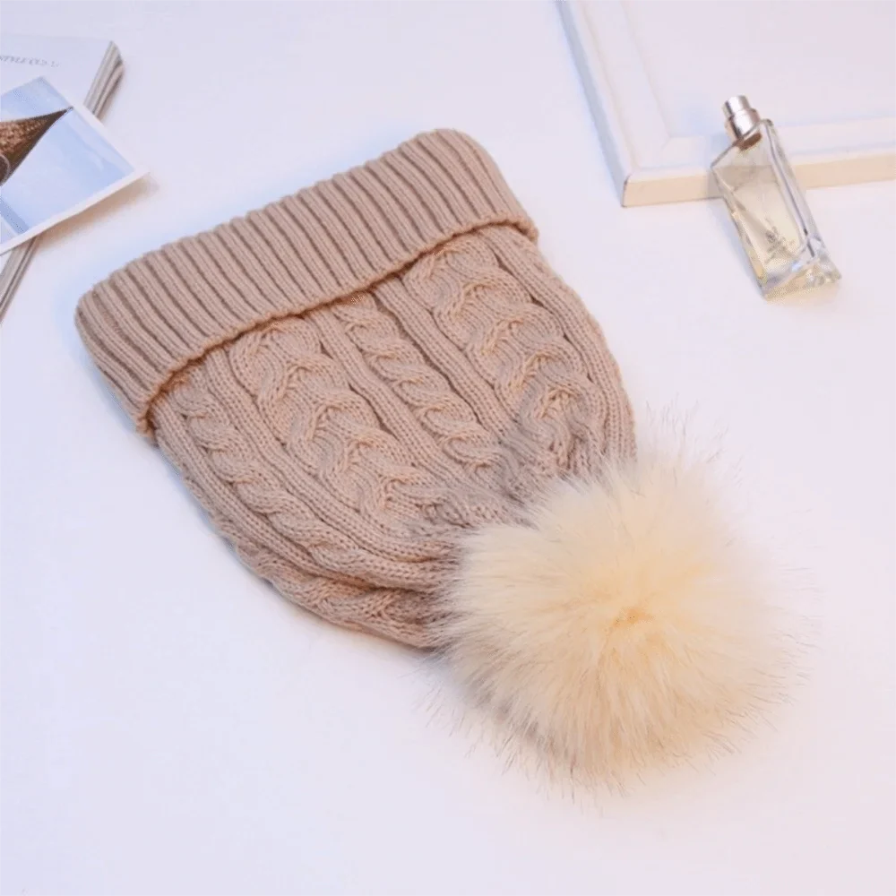 Bonnet tricoté pour femme avec doublure en polaire et pompon - Sauly