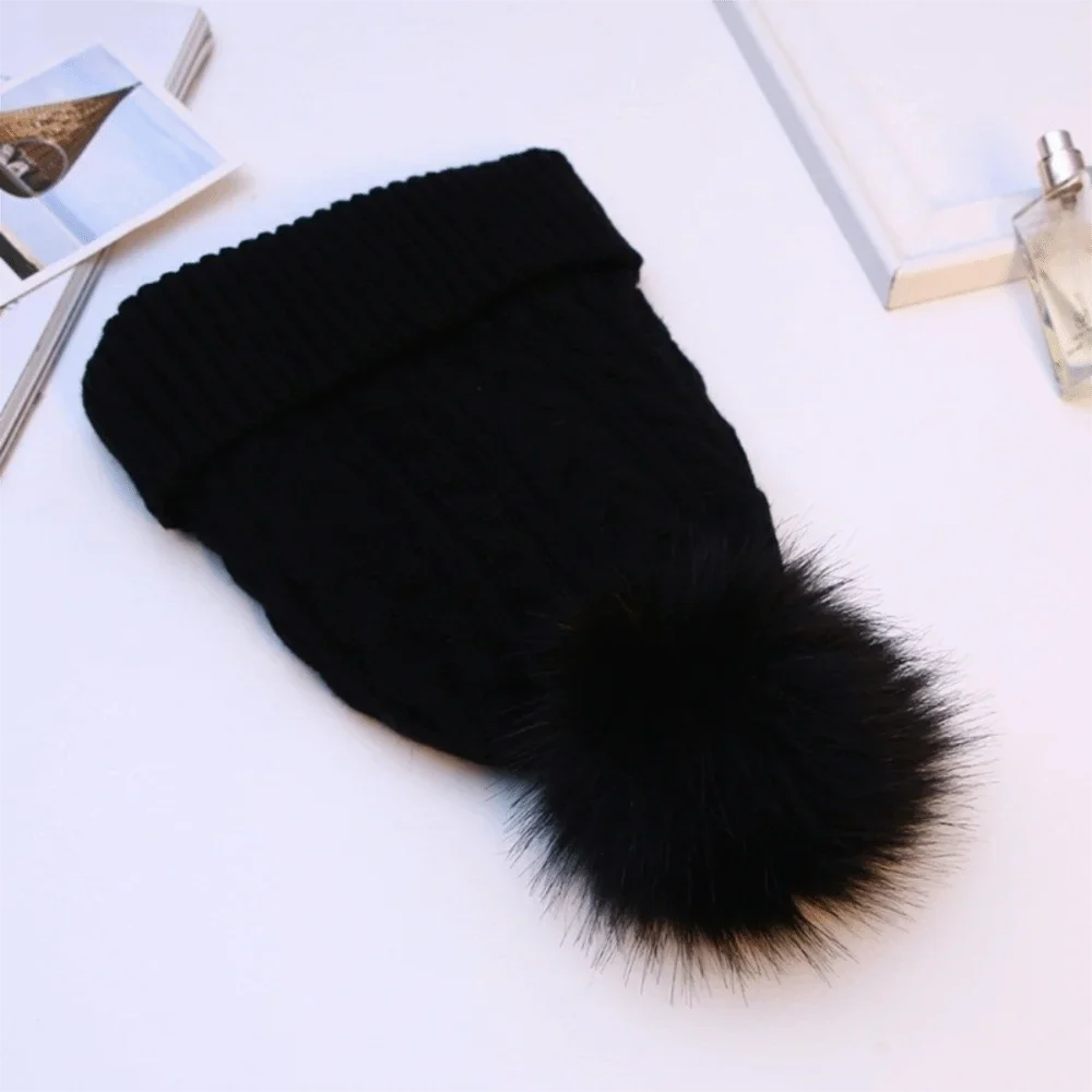 Bonnet tricoté pour femme avec doublure en polaire et pompon - Sauly