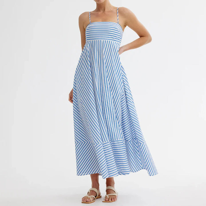 Robe longue à fines bretelles et à rayures pour femme - Alvera