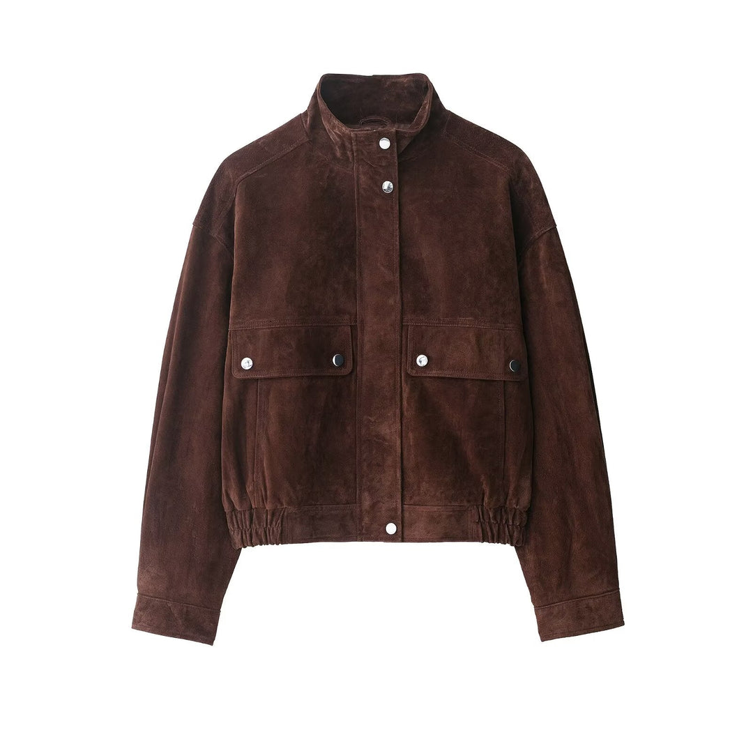 Veste en daim pour femme avec poches sur le devant - Mireane