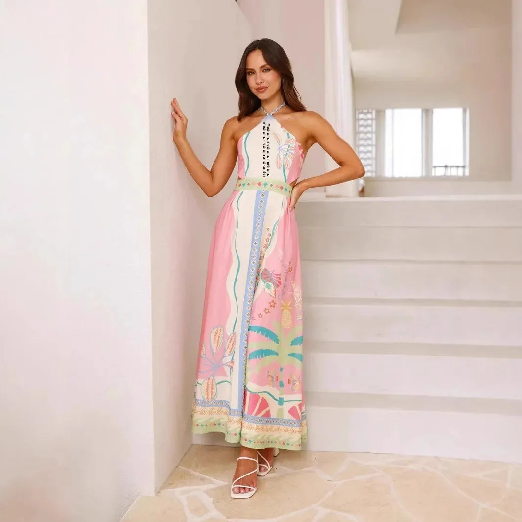 Valentina robe longue imprimée dos nu pour femme - Valentina