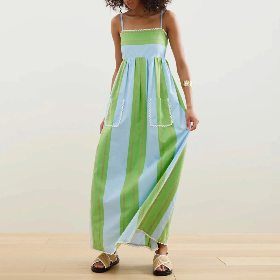 Robe longue à fines bretelles et à rayures pour femme - Liora
