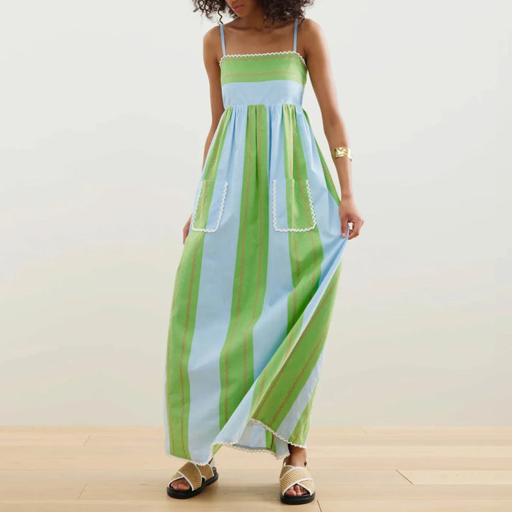Robe longue à fines bretelles et à rayures pour femme - Liora