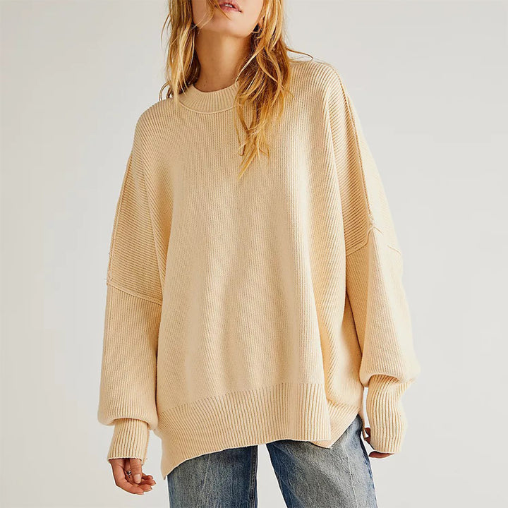 Fayette - Pull Femme Élegant Rouge Oversize à Col Rond et Manches Longues