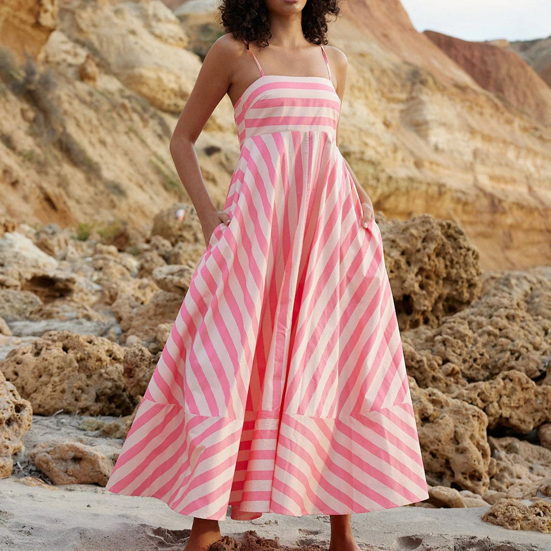 Robe longue à fines bretelles et à rayures pour femme - Alvera