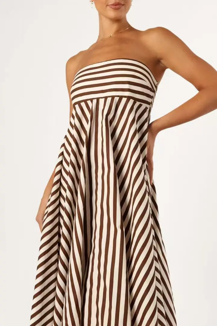 Robe longue à rayures et encolure sans bretelles pour femme - Alvera