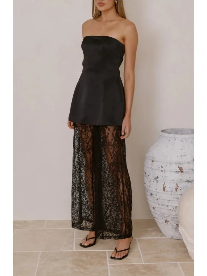 Ensemble femme avec top à bretelles et pantalon en dentelle - Selira
