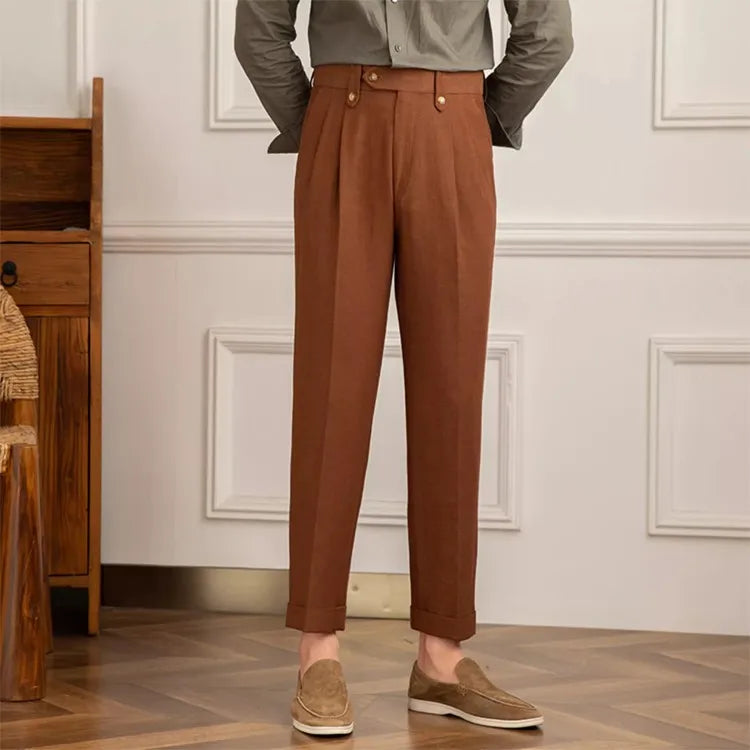 Pantalon droit à pinces et taille haute pour homme - Adrien