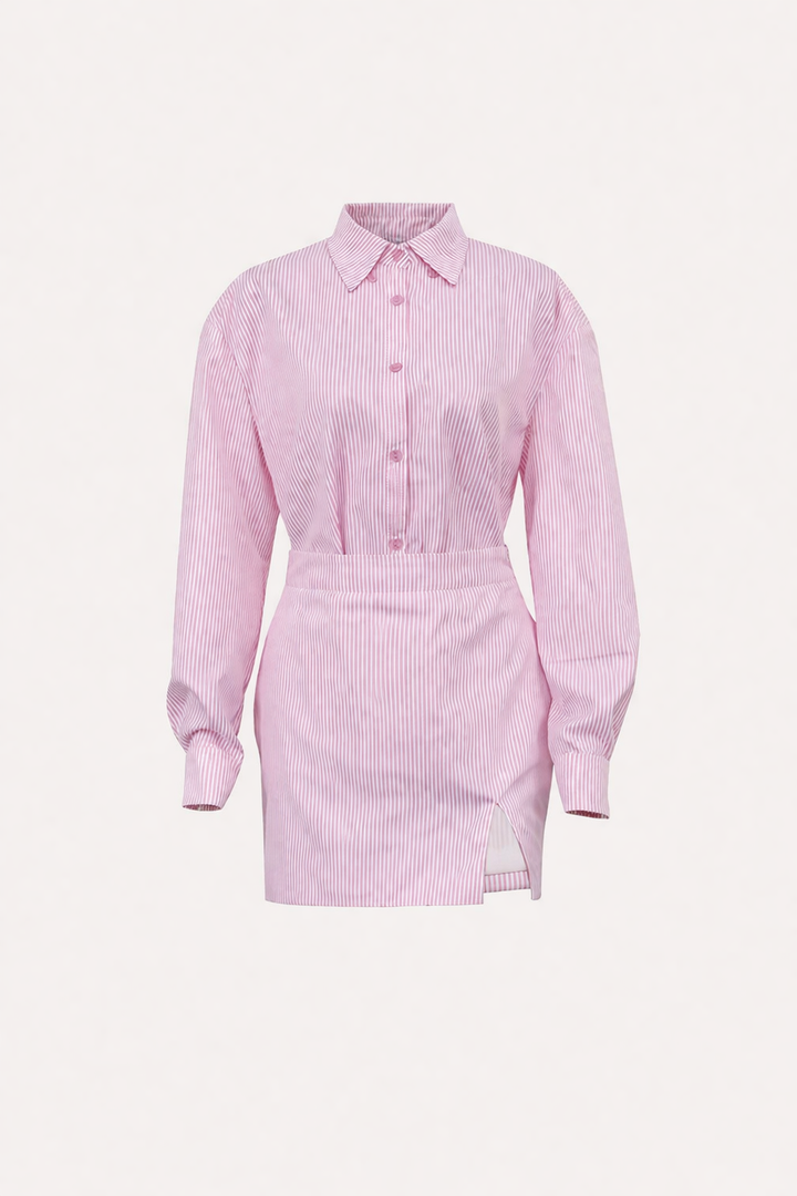 Ensemble chemise et jupe à rayures de style urbain pour femmes - Ximena