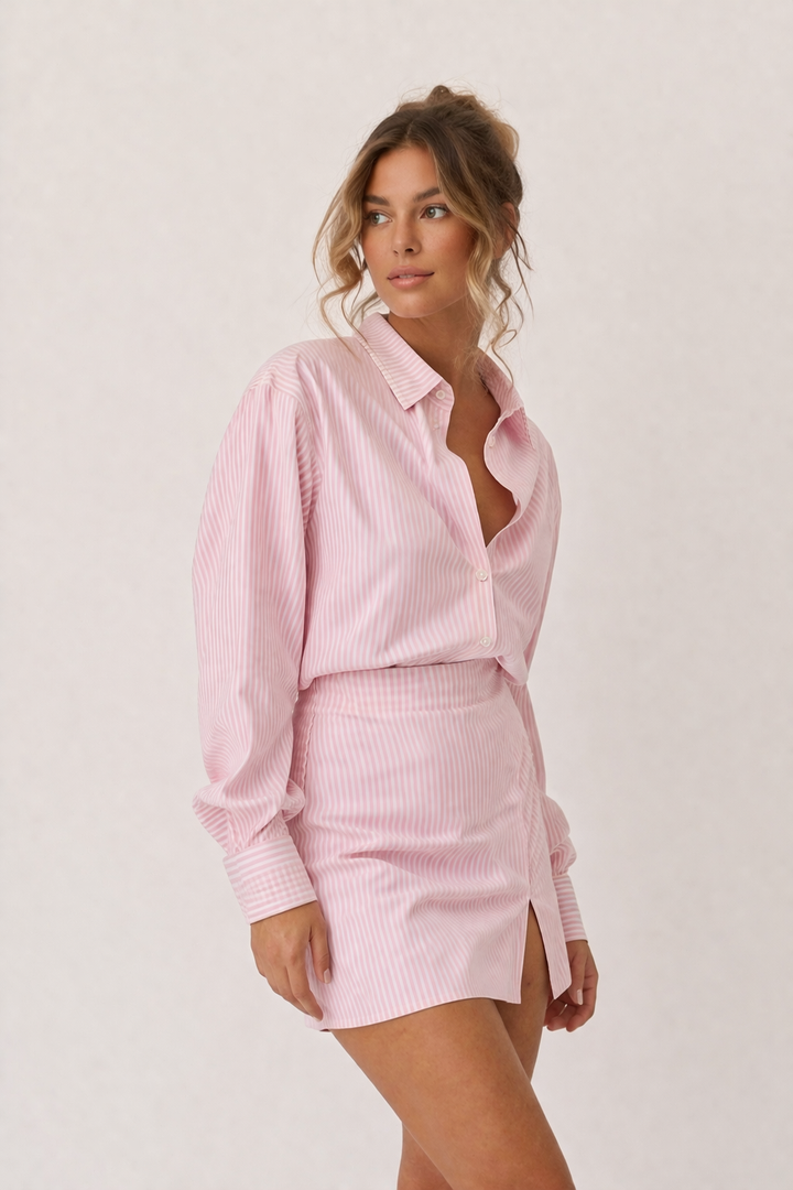Ensemble chemise et jupe à rayures de style urbain pour femmes - Ximena