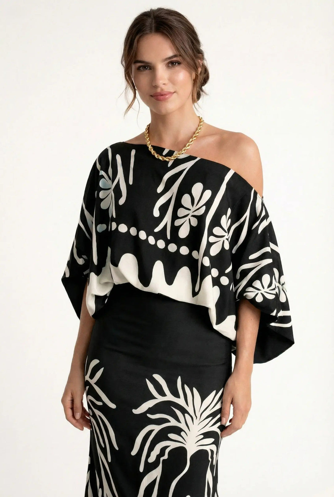 Ensemble blouse jupe longue imprimé printemps pour femme - Helene