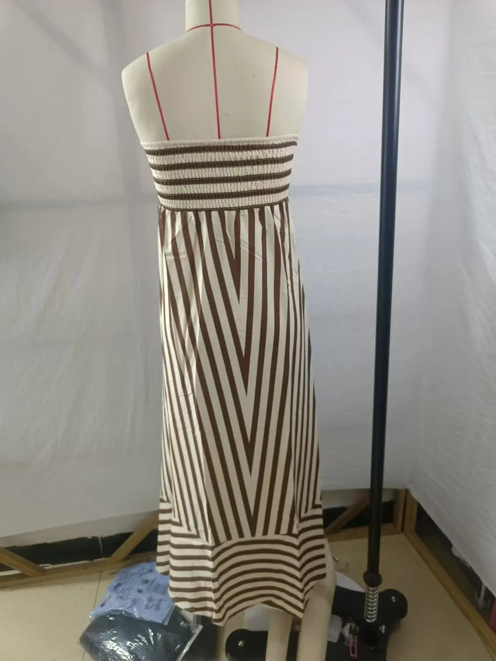 Robe longue à rayures et encolure sans bretelles pour femme - Alvera