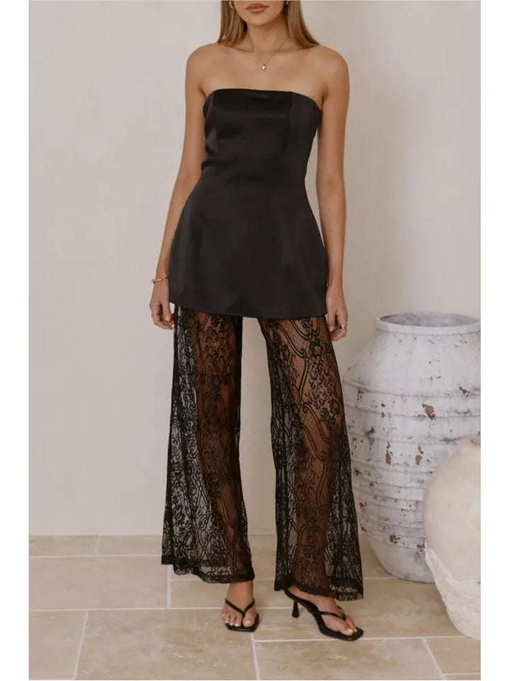 Ensemble femme avec top à bretelles et pantalon en dentelle - Selira