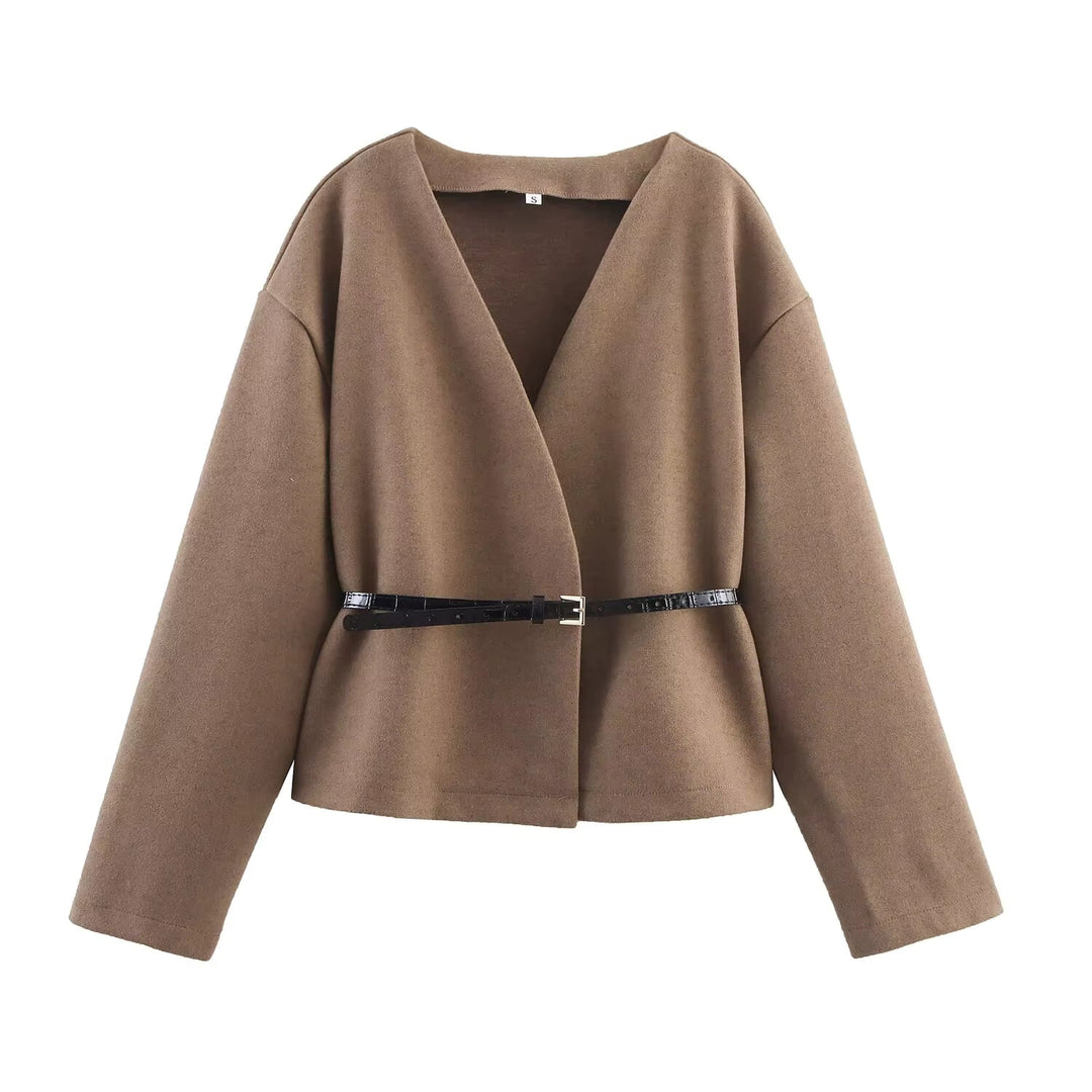 Veste courte pour femme avec ceinture et encolure en V - Irina